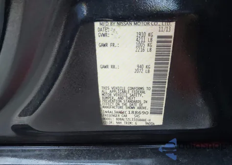 2014 Nissan Altima 2.5 Sv from USA, damaged, VIN 1N4AL3AP6EC188690